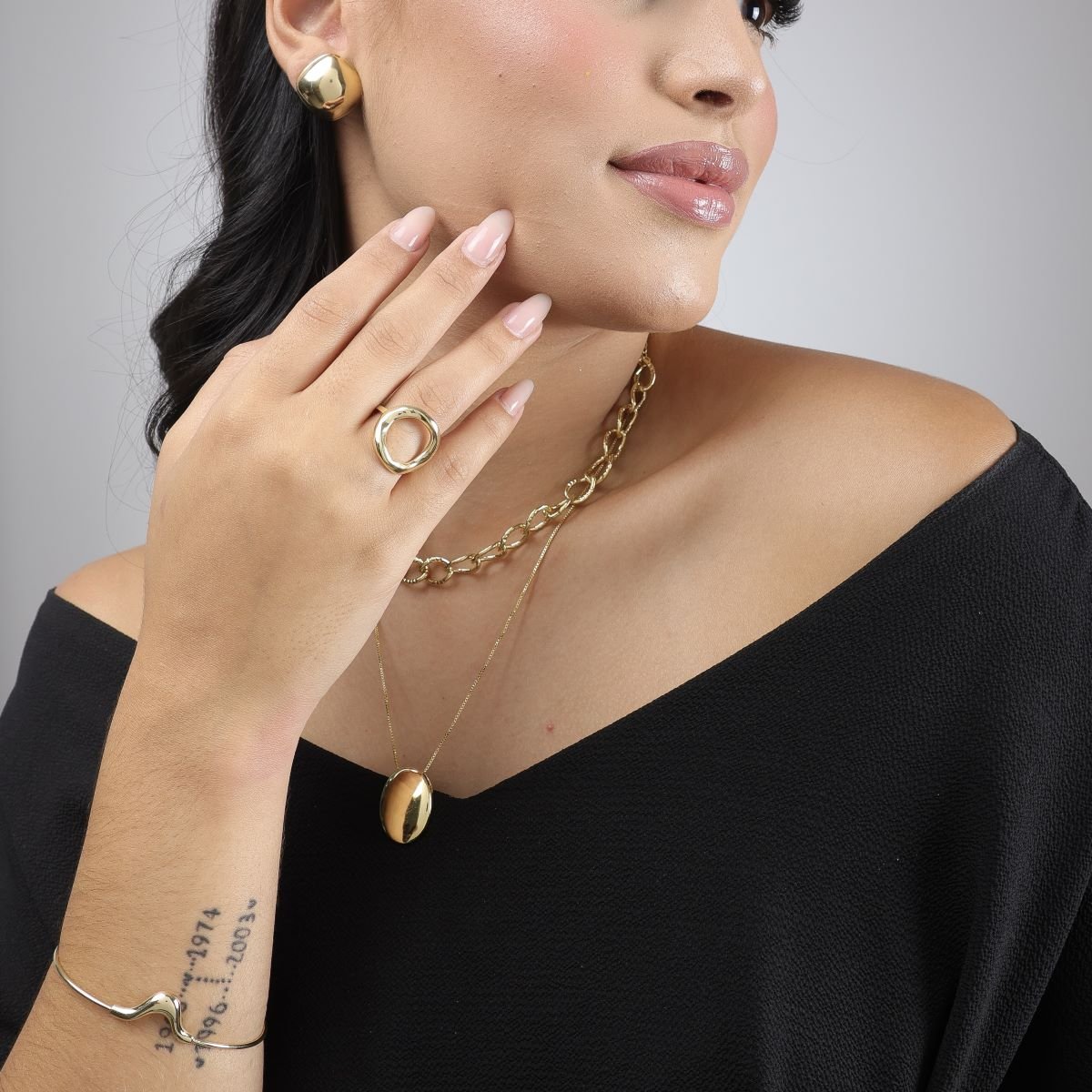 Anel Folheado a Ouro 18k Orgânico Oval Vazado Ouro 18k 4