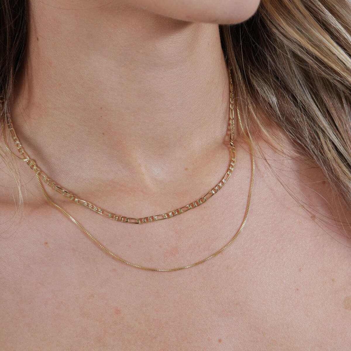 Colar Folheado a Ouro 18k Duplo Elo Fígaro 3x1 e Veneziana Ouro 18k 2
