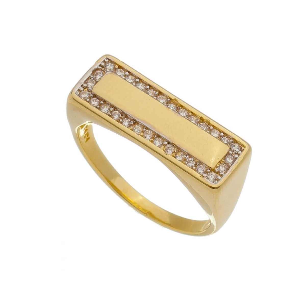 Anel Folheado a Ouro 18k Base Retangular Cravejado