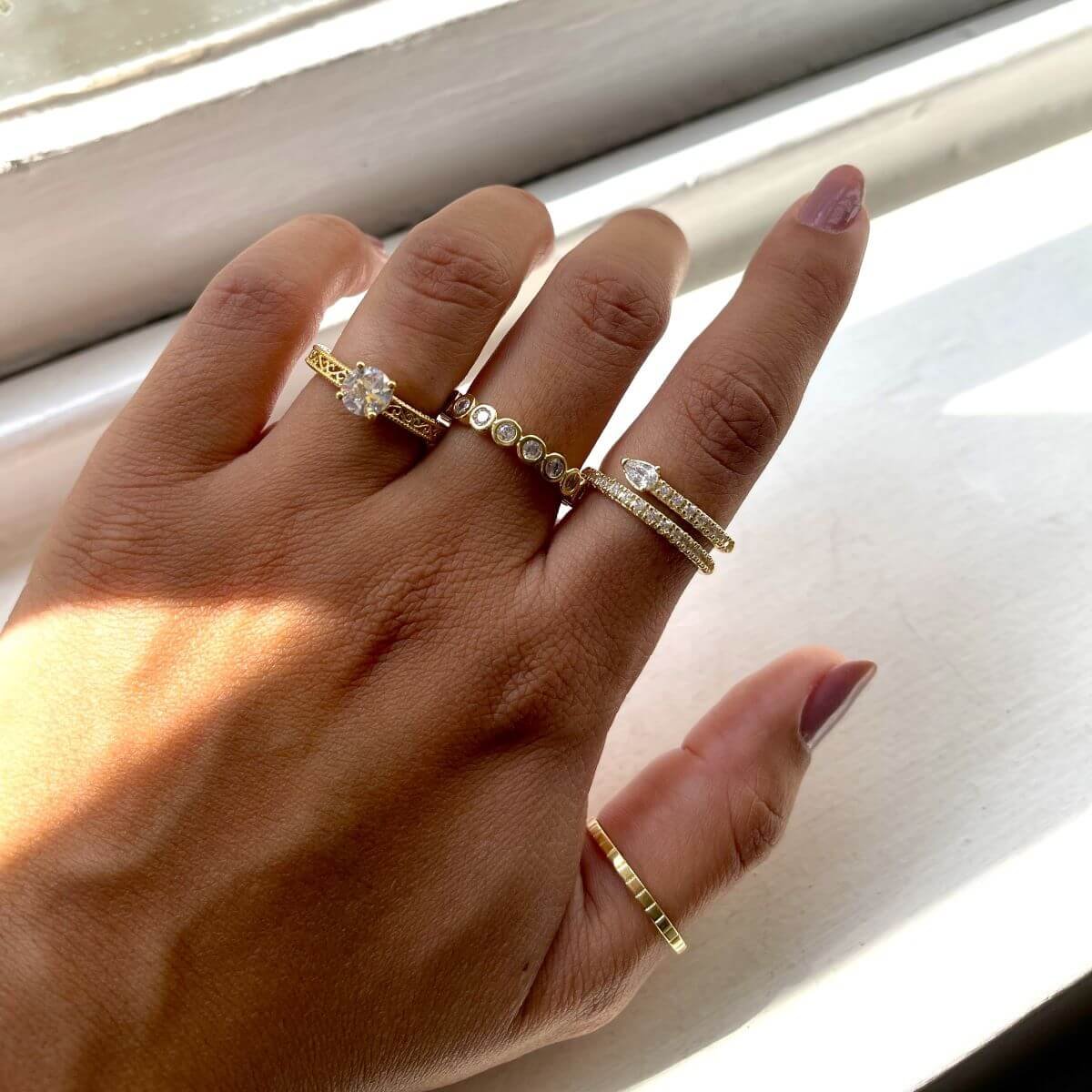 Anel Folheado a Ouro 18k Duplo Cravejado em Zircônias Dourado 3