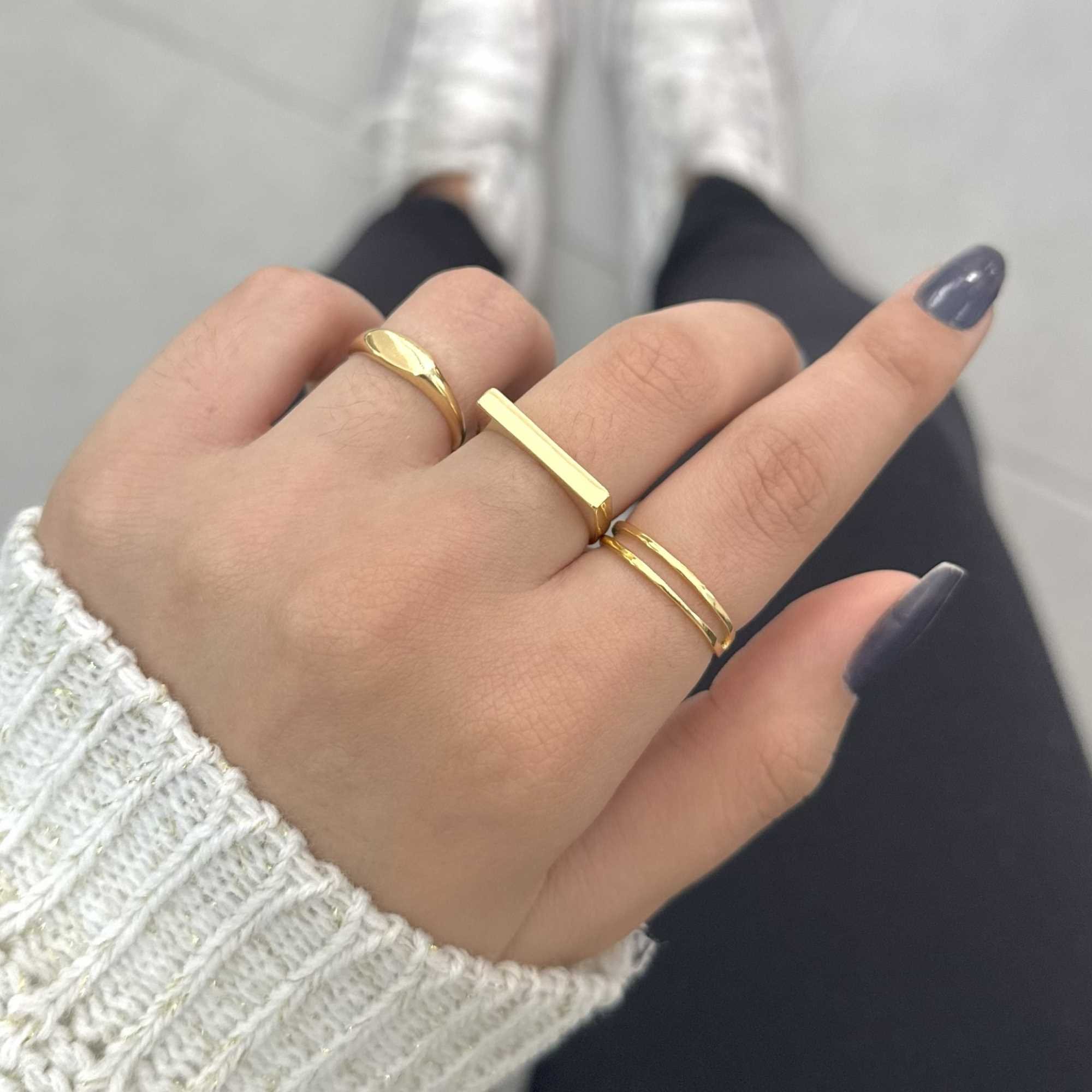 Anel Folheado a Ouro 18k Regulável Oval Liso Dourado 12