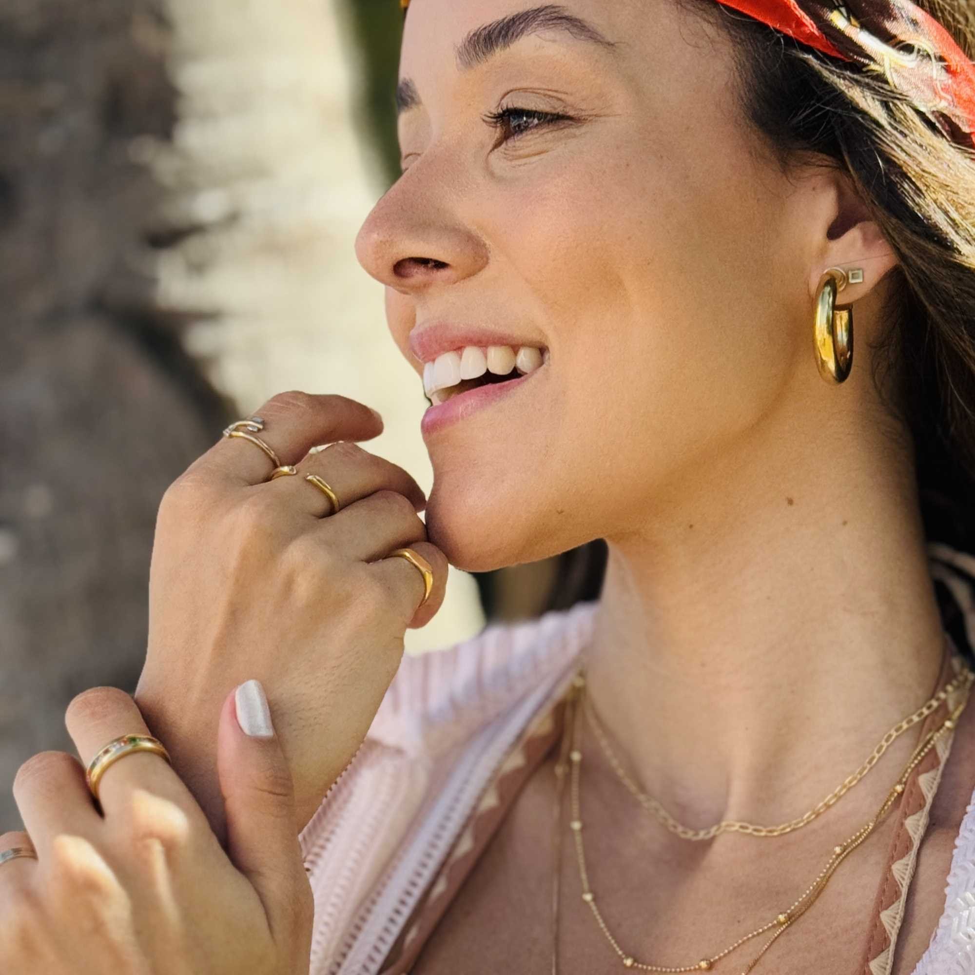 Anel Folheado a Ouro 18k Regulável Oval Liso Dourado 5