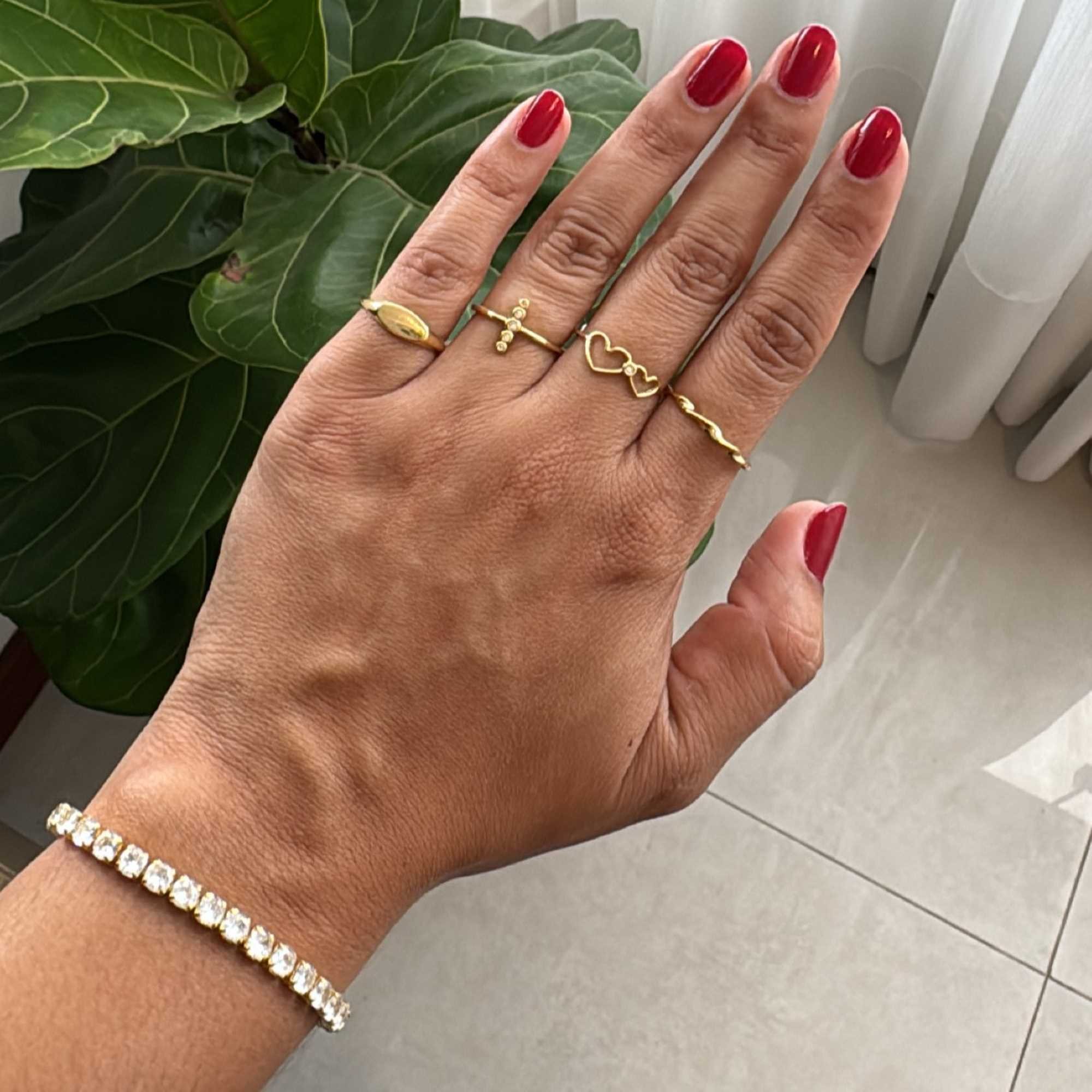 Anel Folheado a Ouro 18k Regulável Oval Liso Dourado 8