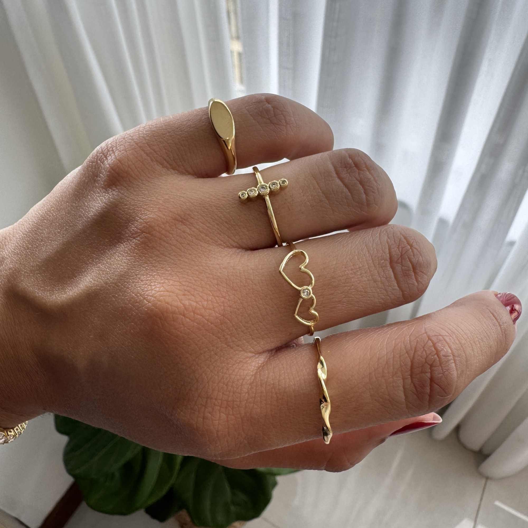 Anel Folheado a Ouro 18k Regulável Oval Liso Dourado 9