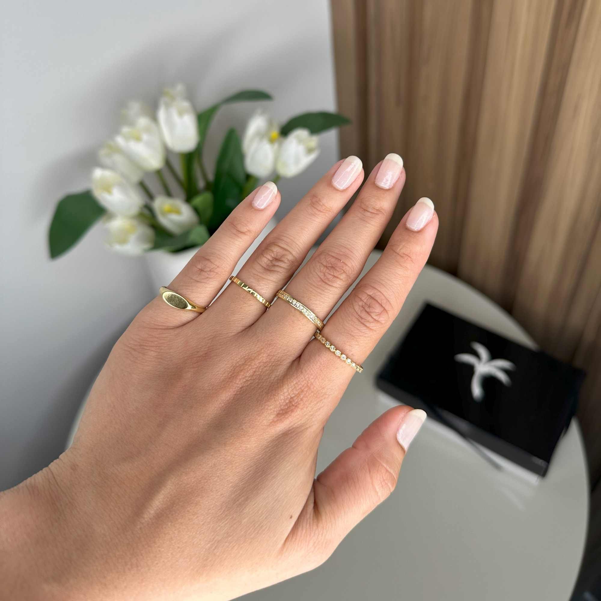 Anel Folheado a Ouro 18k Regulável Oval Liso Dourado 10