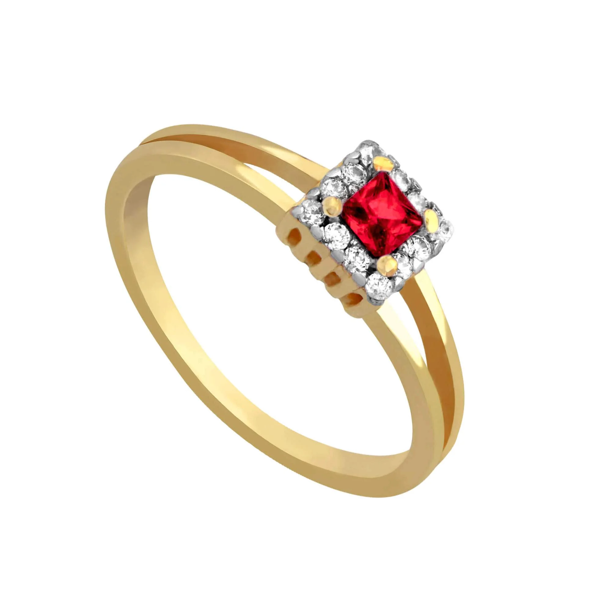 Anel Folheado a Ouro 18k Solitário Quadrado Zircônia Vermelha
