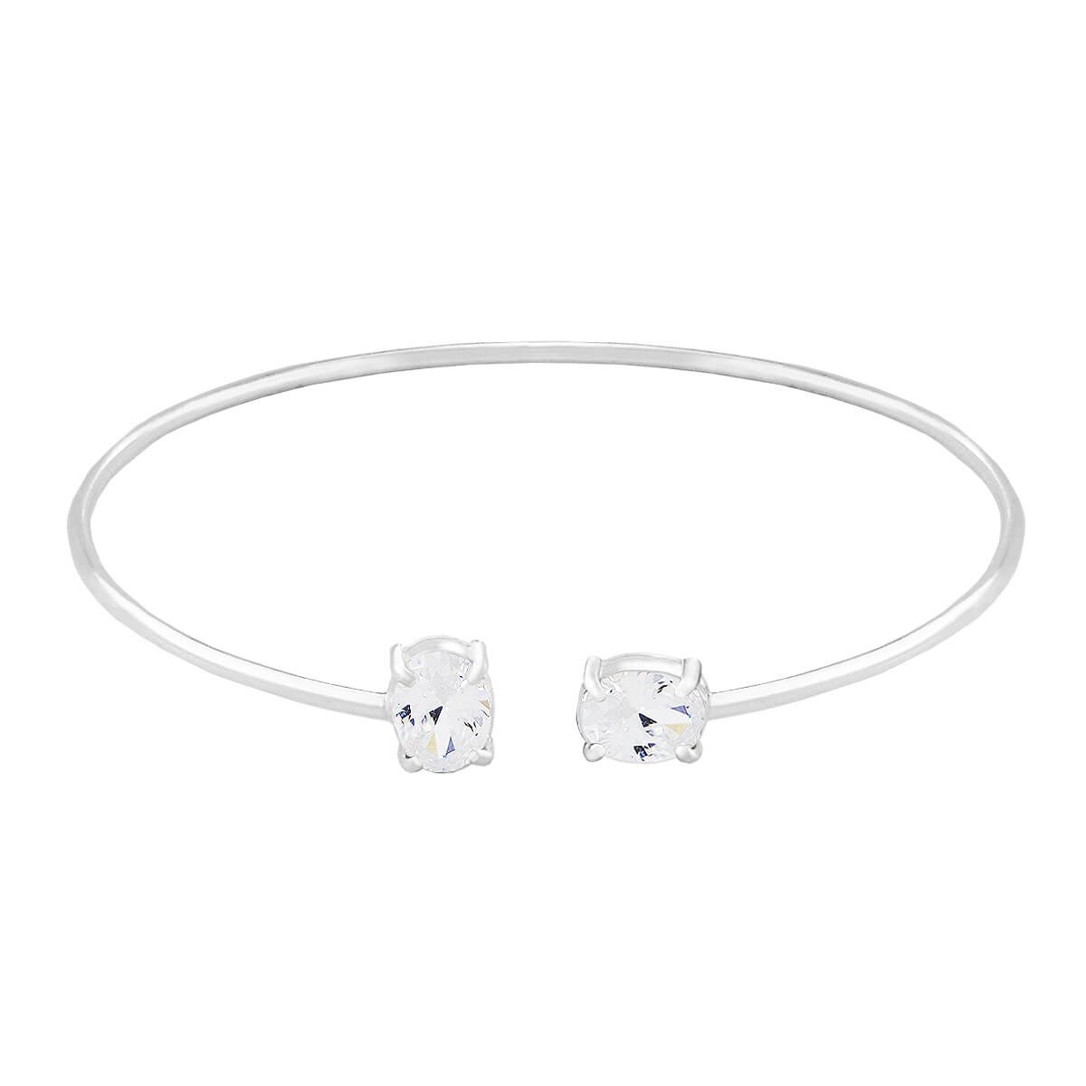 Bracelete Prata 925 Zircônia Oval Transparente