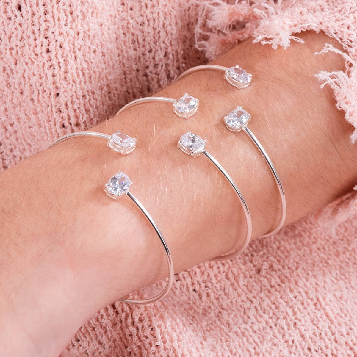 Bracelete Prata 925 Zircônia Oval Transparente Prata 3
