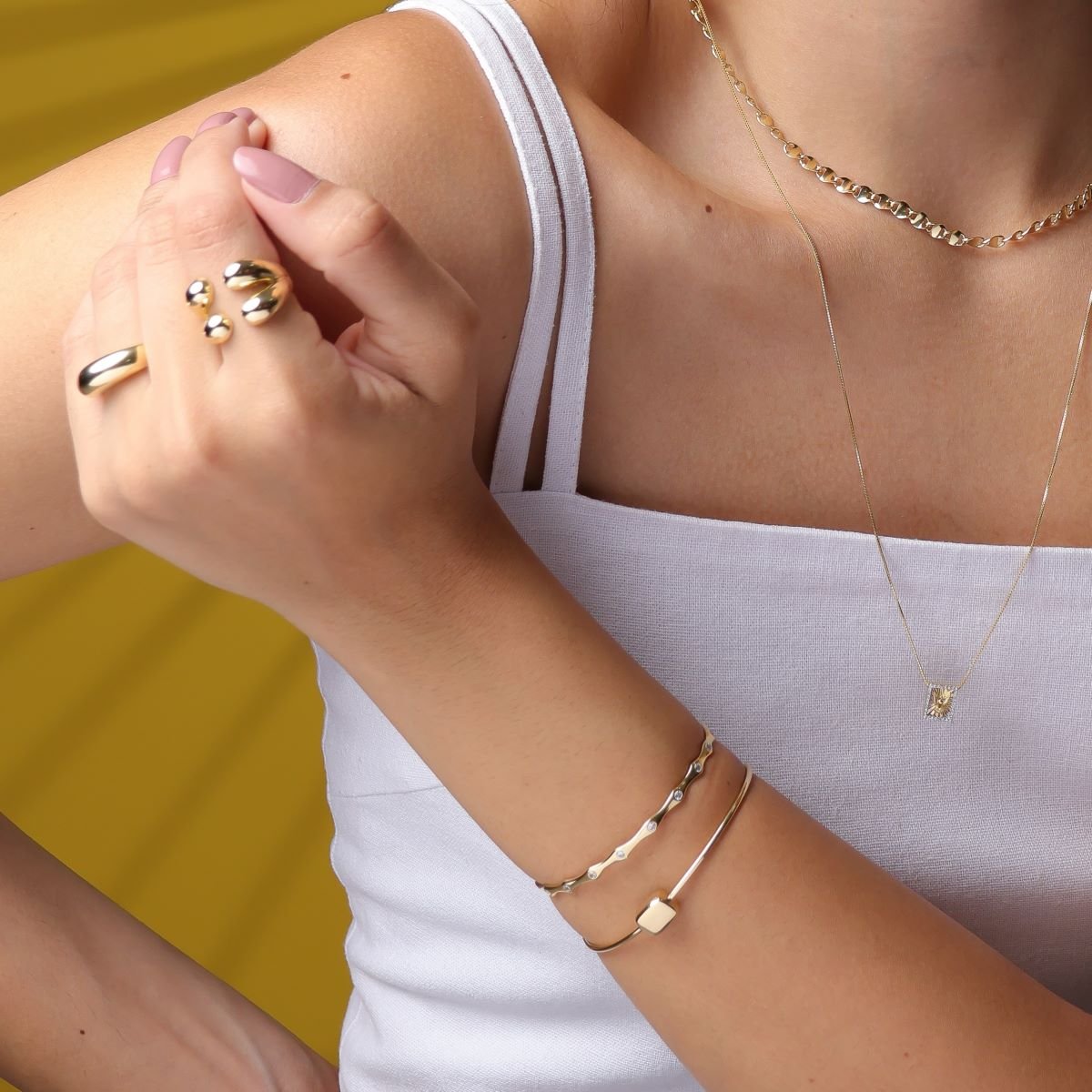 Bracelete Folheado a Ouro 18k Geométrico Quadrado Liso Ouro 18k 3