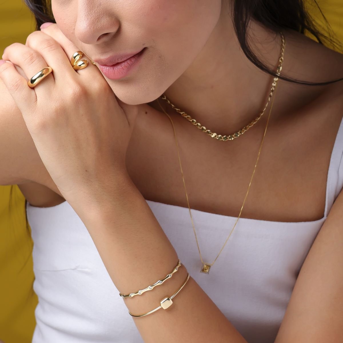Bracelete Folheado a Ouro 18k Geométrico Quadrado Liso Ouro 18k 4