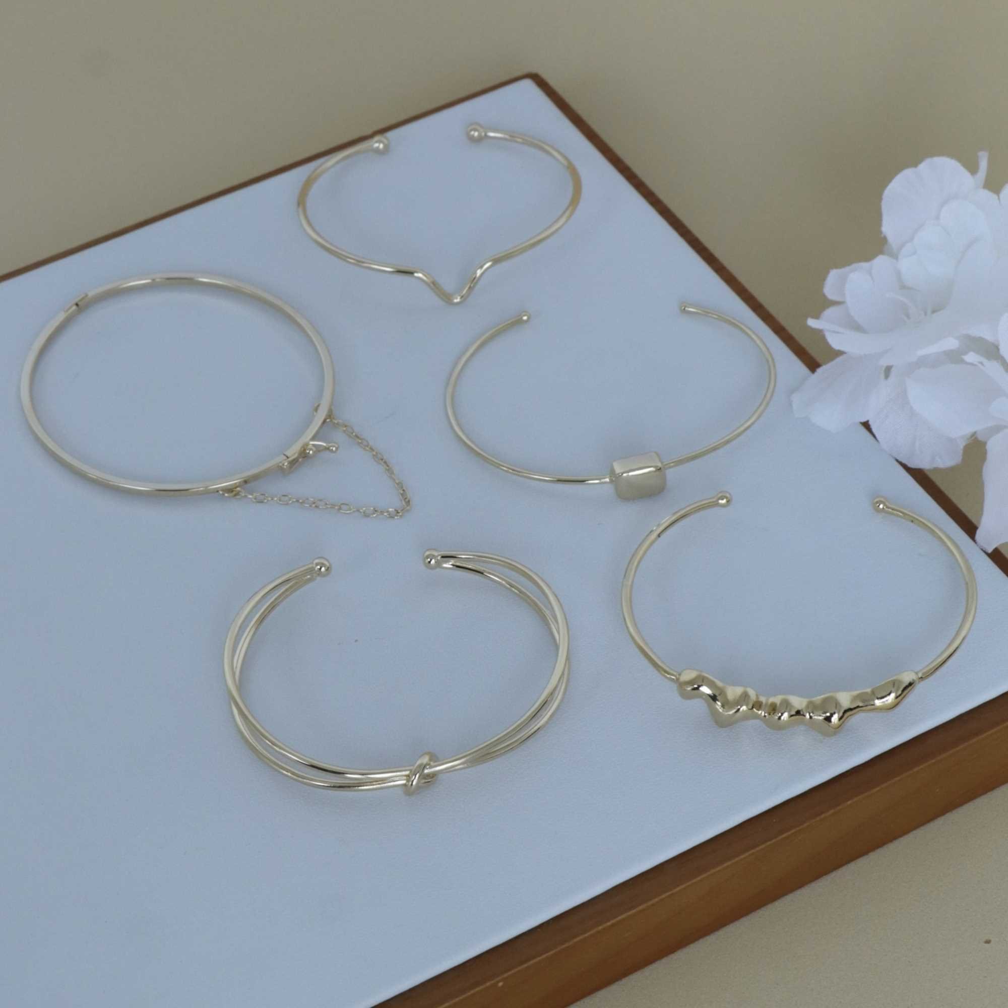Bracelete Folheado a Ouro 18k Geométrico Quadrado Liso Ouro 18k 5
