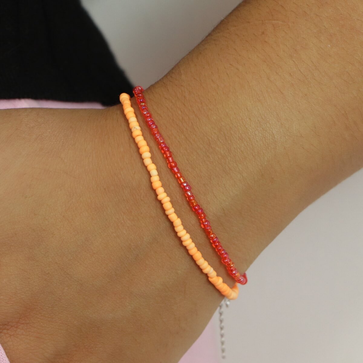 Pulseira Folheado a Ródio Miçanga Laranja Prata 2