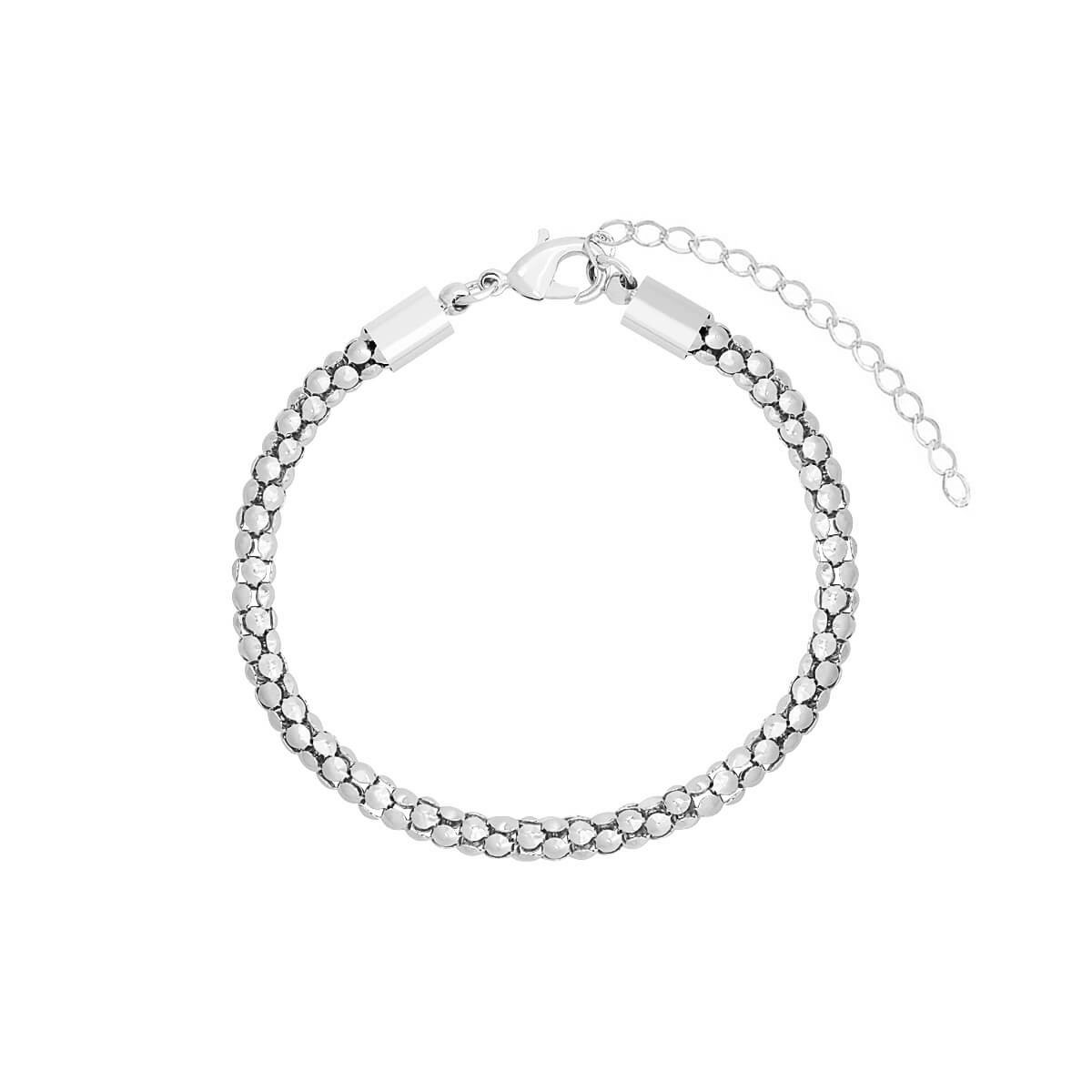 Pulseira Folheada a Ródio Corrente Pipoca