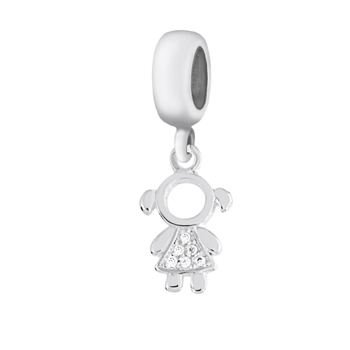 Berloque Prata 925 Pingente Menina Cravejado Zircônia
