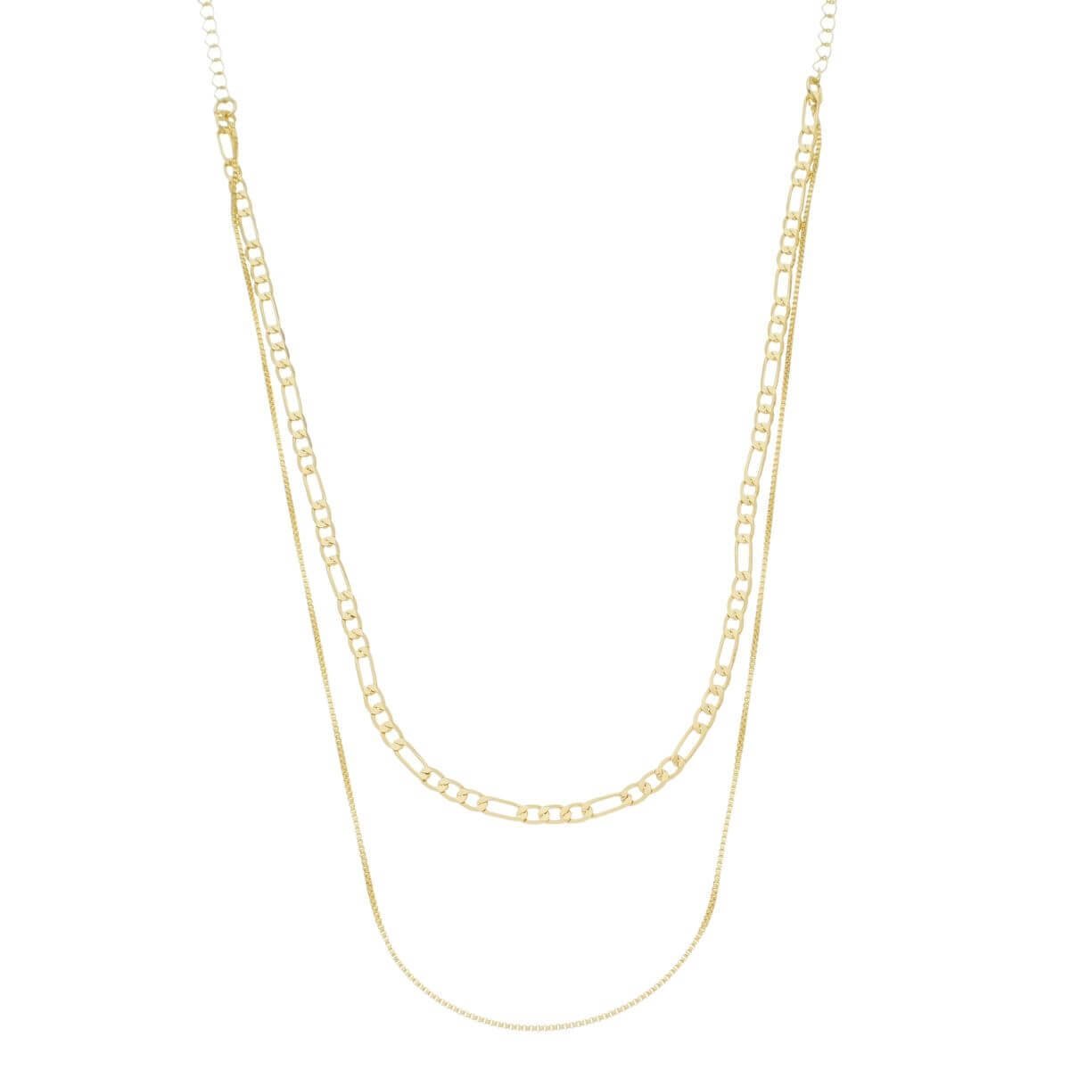 Kit Colar Duplo Elo Fígaro e Veneziana Folheado a Ouro 18k + Embalagem de Presente Ouro 18k 1