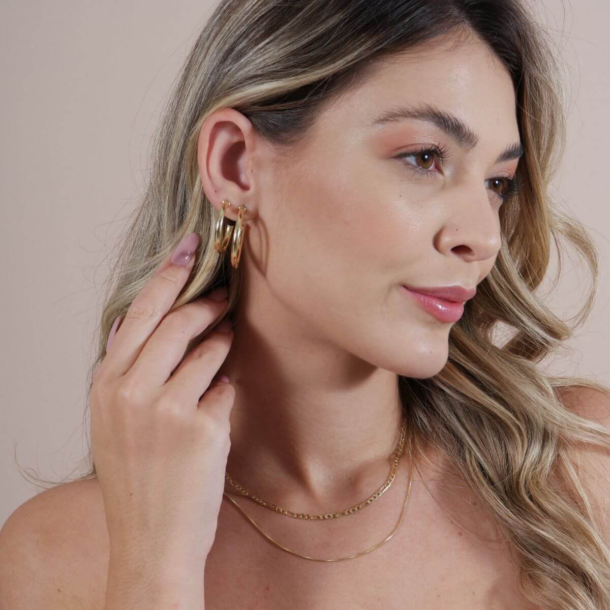 Kit Colar Duplo Elo Fígaro e Veneziana Folheado a Ouro 18k + Embalagem de Presente Ouro 18k 2