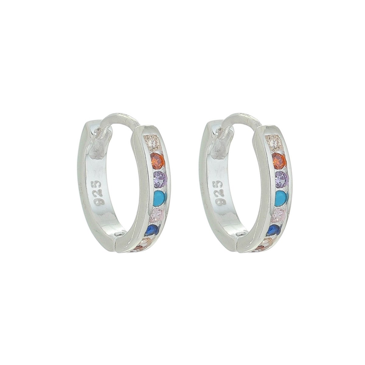 Argolinha Prata 925 Aro Quadrado Cravejado Colorido M