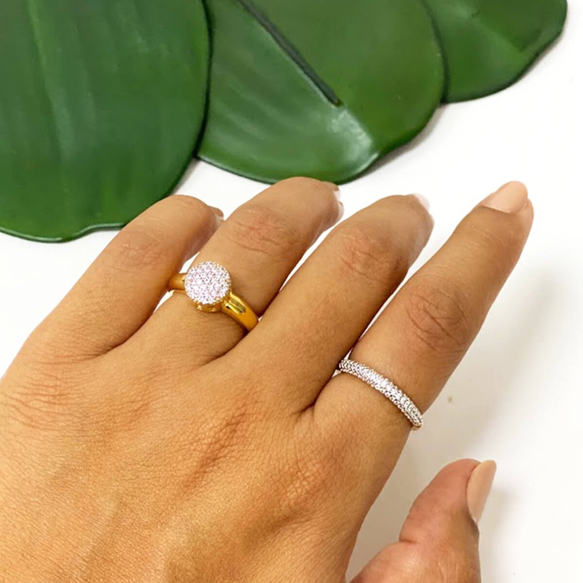 Anel Folheado a Ouro 18k Chuveirinho Zircônia Tam M Dourado 3