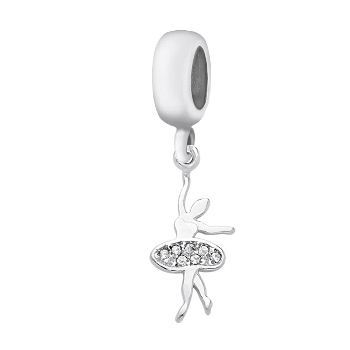Berloque Prata 925 Pingente Bailarina Cravejada Zircônia