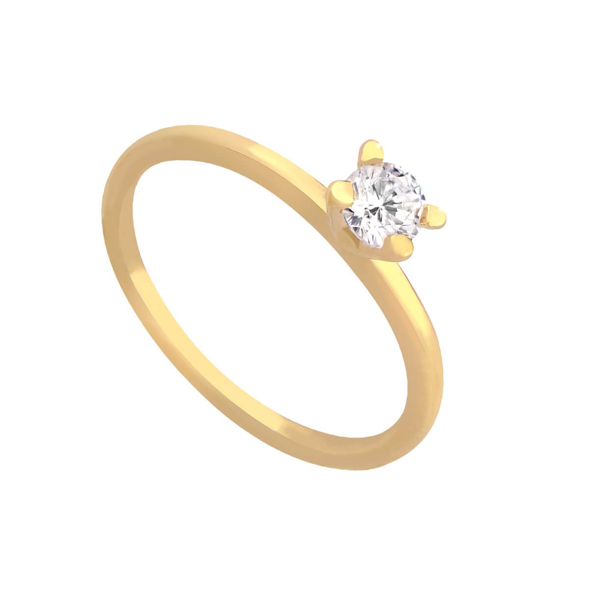 Anel Folheado a Ouro 18k Solitário Aro Liso Zircônia P Dourado 1