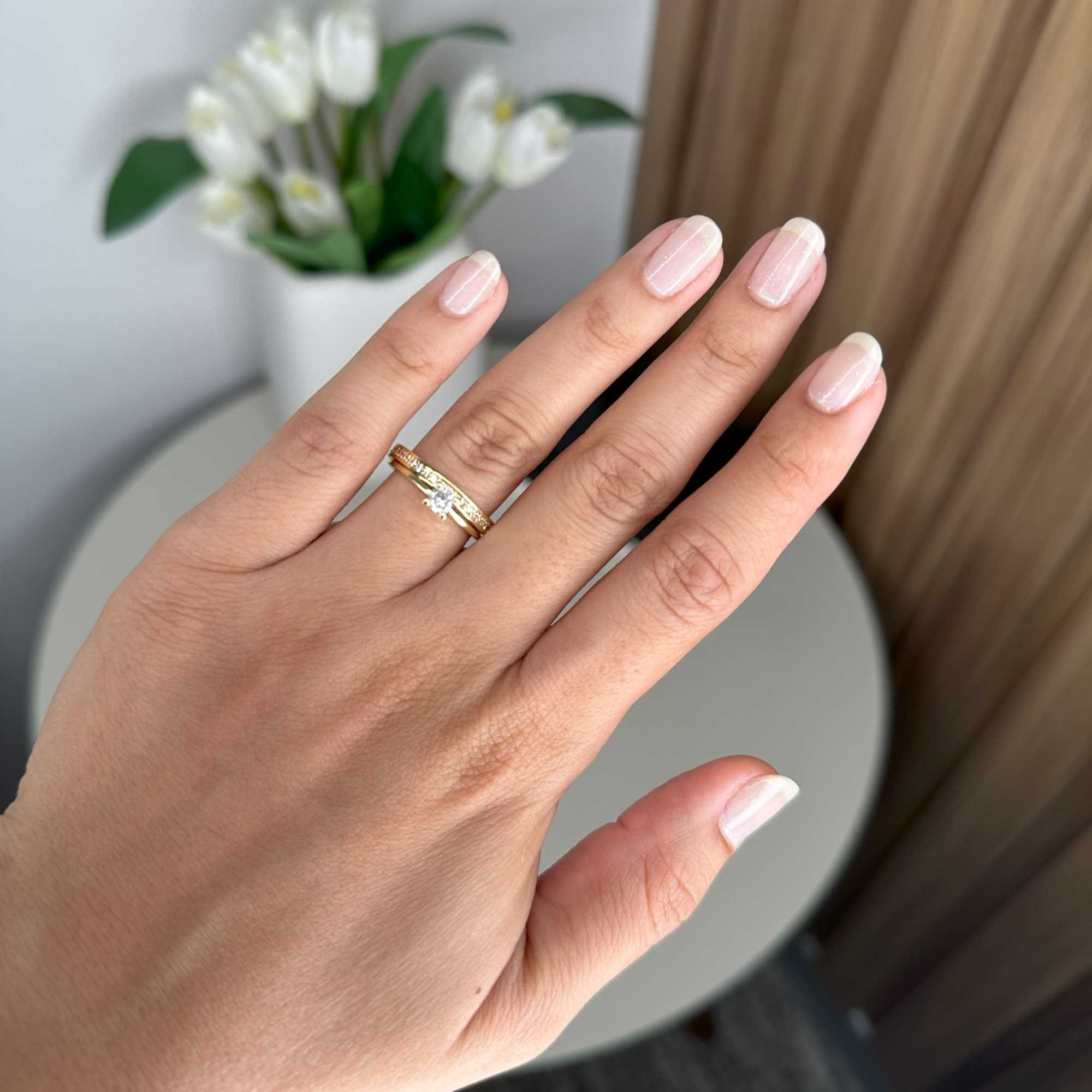 Anel Folheado a Ouro 18k Solitário Aro Liso Zircônia P Dourado 3