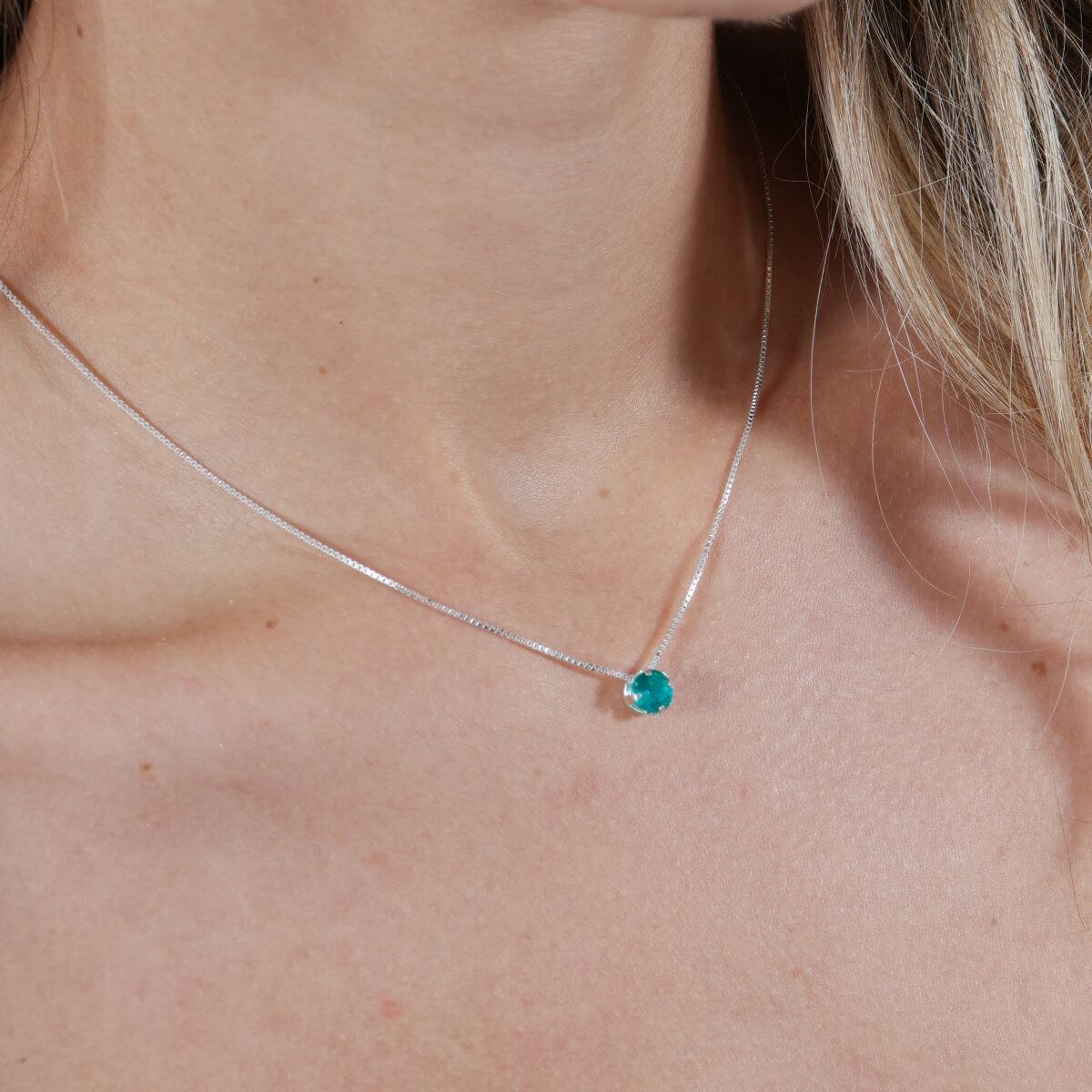 Colar Prata 925 Zircônia Redonda Verde Prata 3