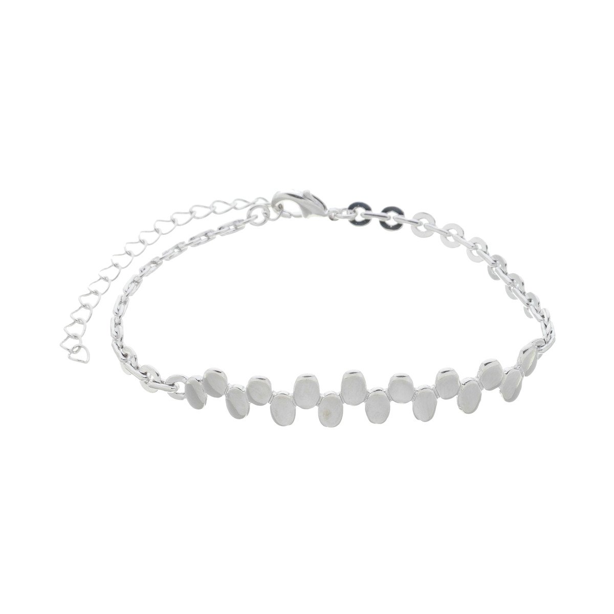 Pulseira Folheado a Ródio Rígida Placas Ovais Lisas Prata 1