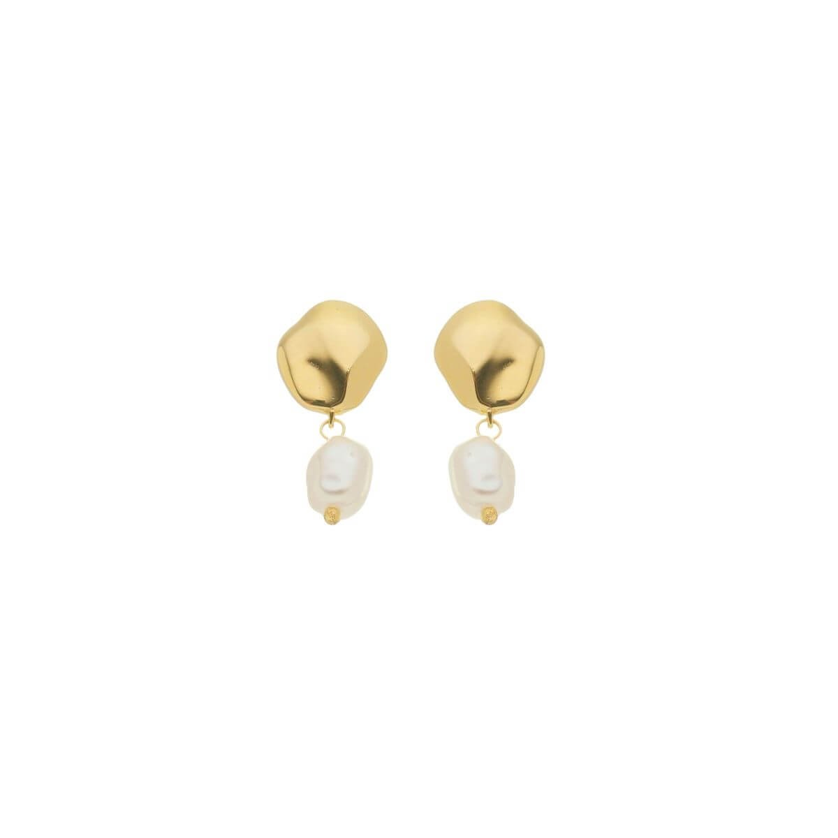 Brinco Folheado a Ouro 18k Achatado e Pérola Ouro 18k 1