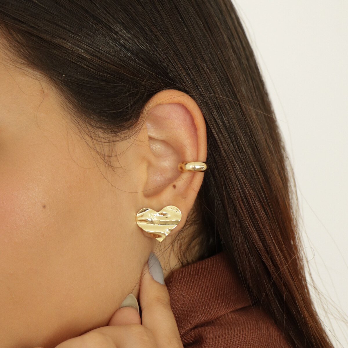 Brinco Folheado a Ouro 18k Orgânico Coração Dourado 2