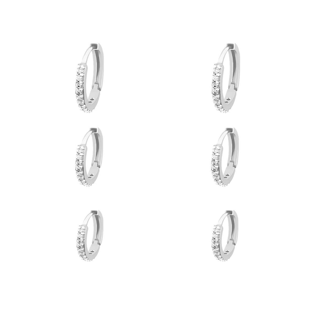 Kit Argolinhas Folheada a Ródio Aro Quadrado 2mm Zircônia Prata 1