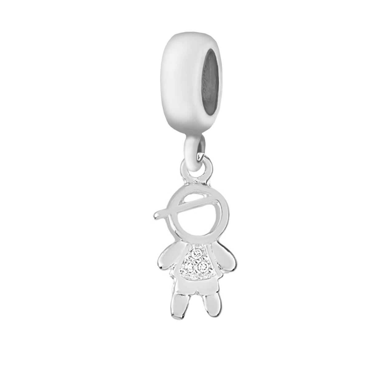 Berloque Prata 925 Pingente Menino Cravejado Zircônia