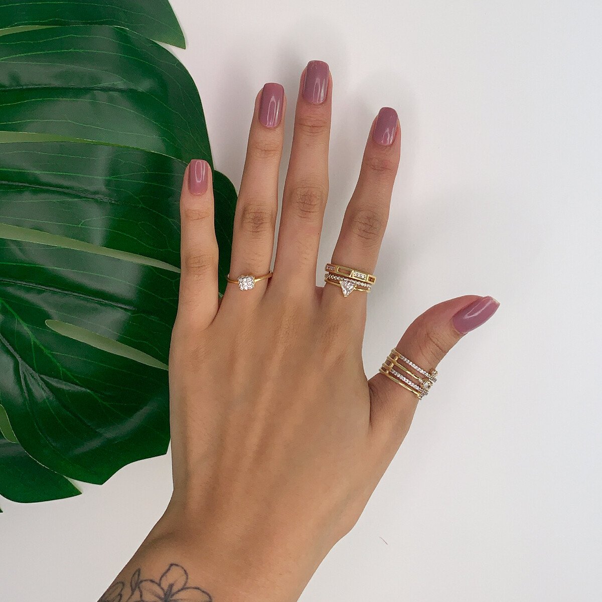 Anel Folheado a Ouro 18k Chuveirinho Quadrado Cravejado Zircônia P Dourado 4