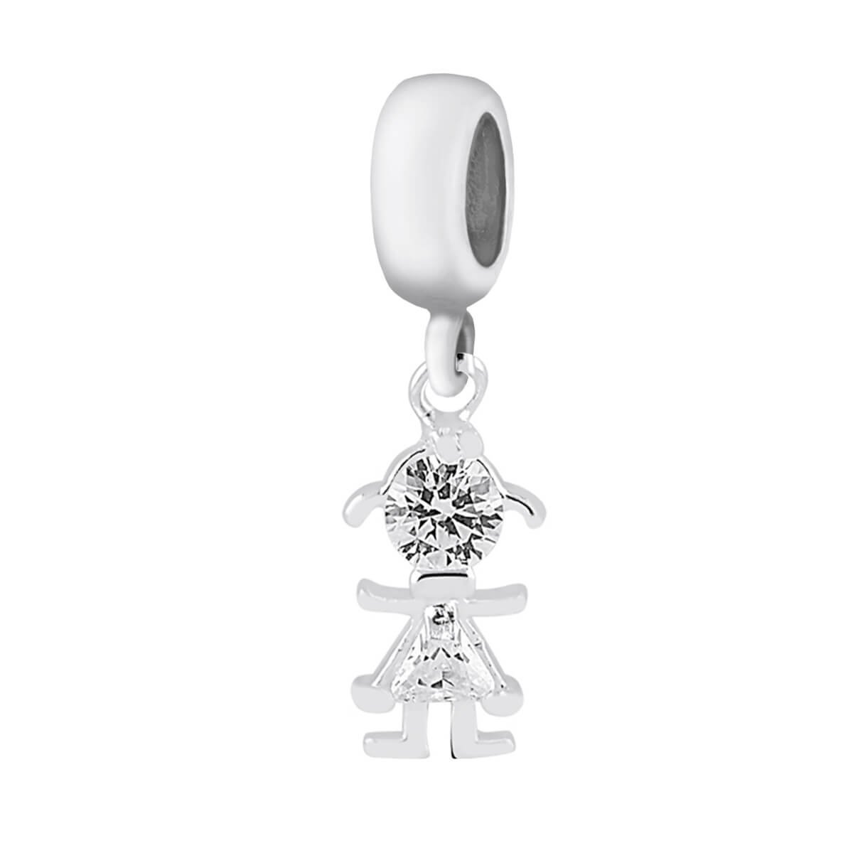 Berloque Prata 925 Pingente Menina Zircônia 