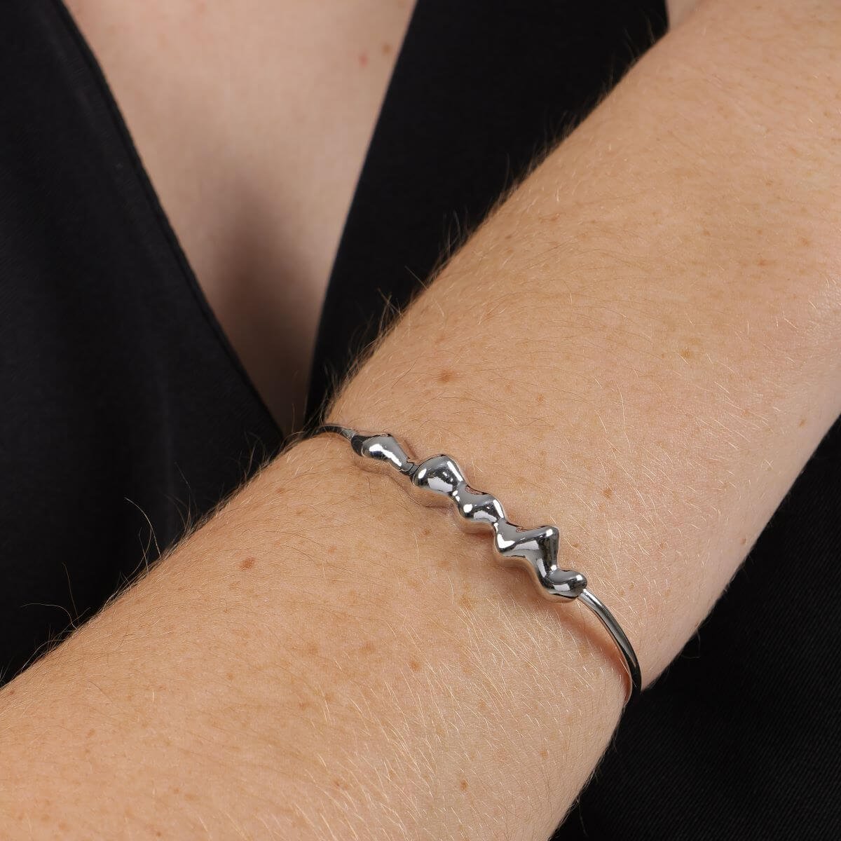 Bracelete Folheado a Ródio Detalhes Orgânico Prata 2
