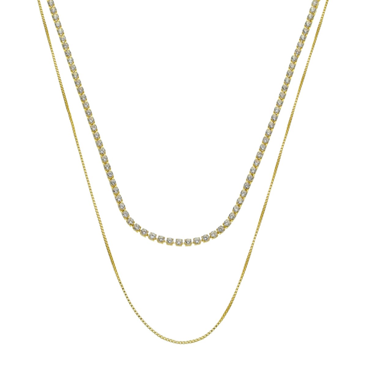 Colar Folheado a Ouro 18k Duplo Riviera e Veneziana