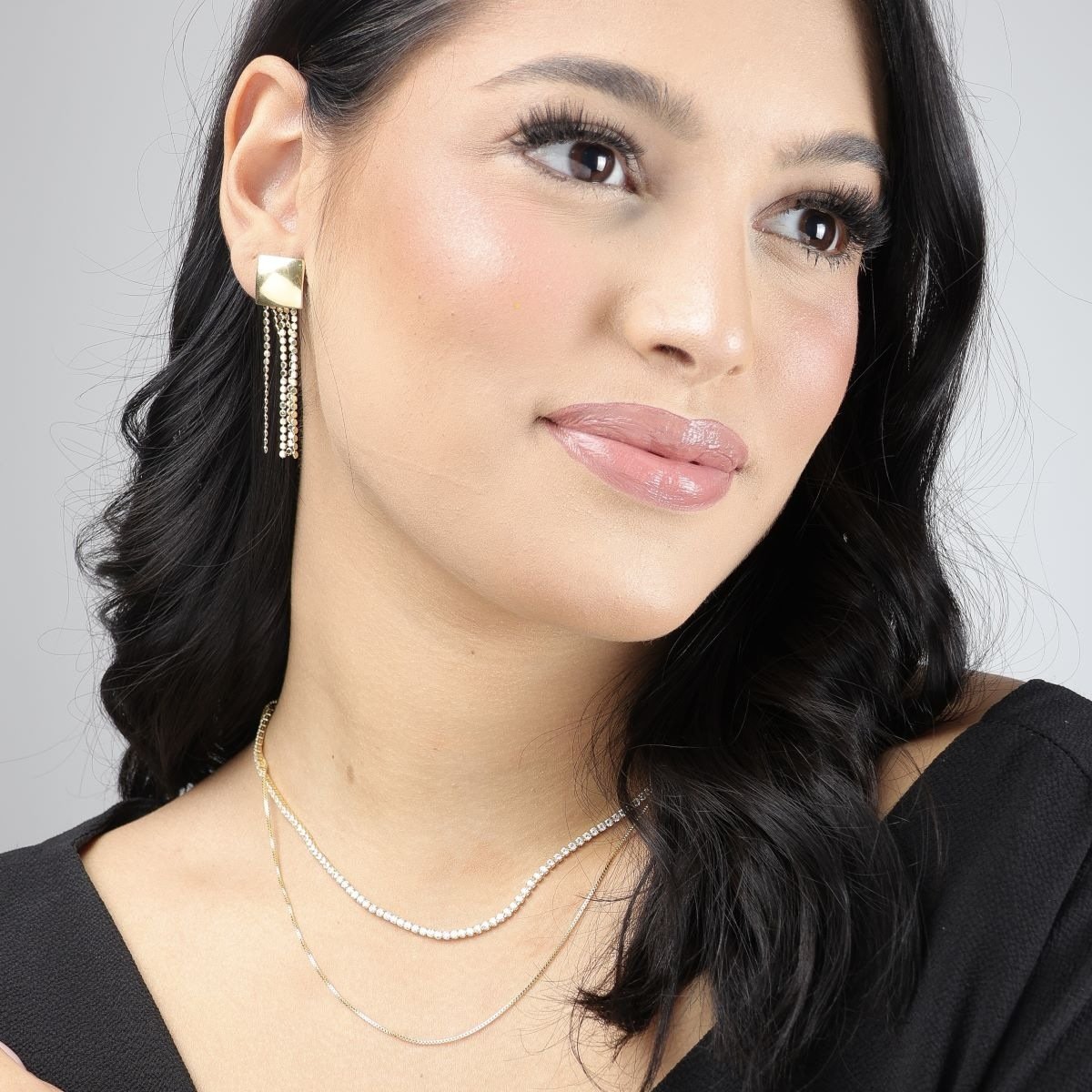 Colar Folheado a Ouro 18k Duplo Riviera e Veneziana Dourado 2