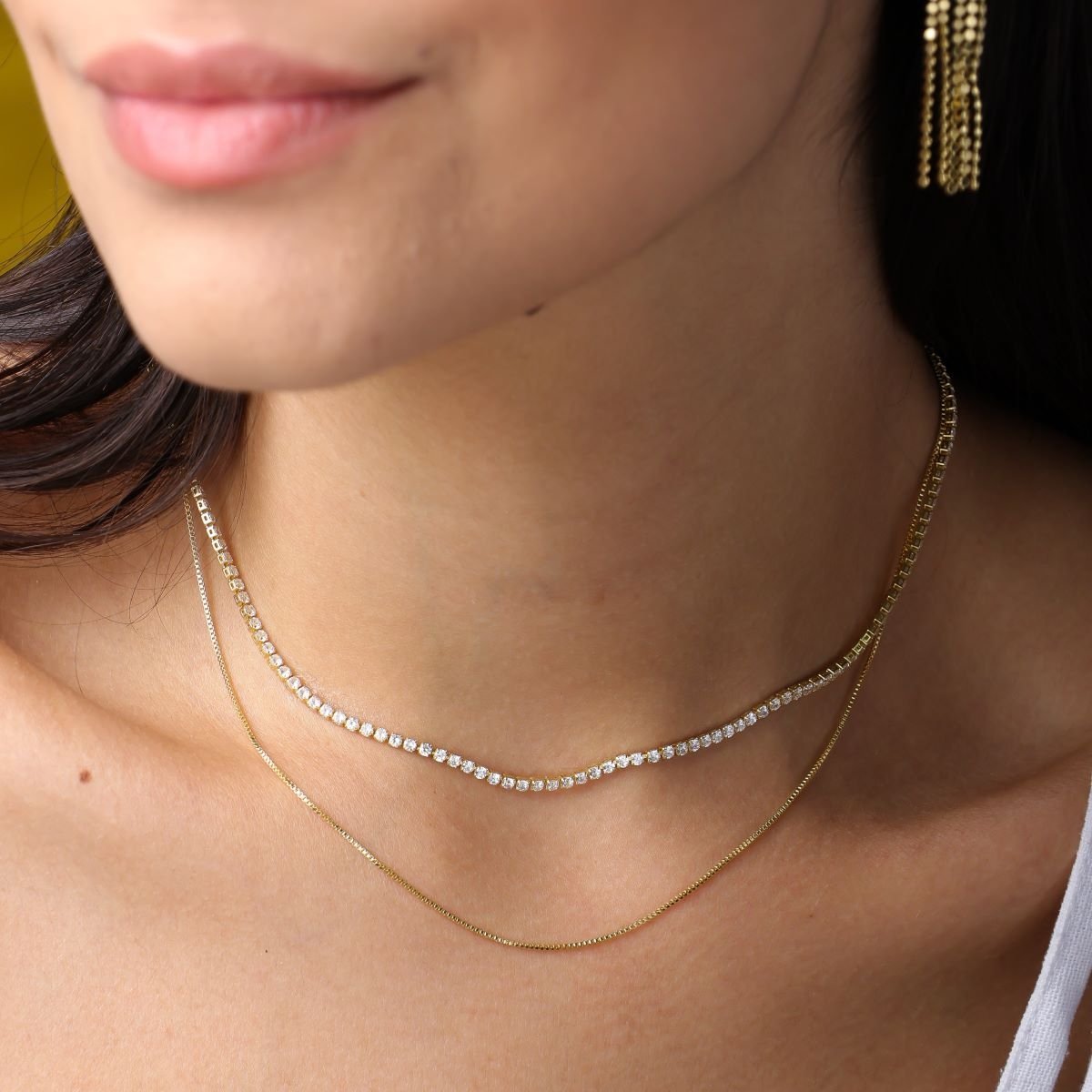 Colar Folheado a Ouro 18k Duplo Riviera e Veneziana Dourado 3
