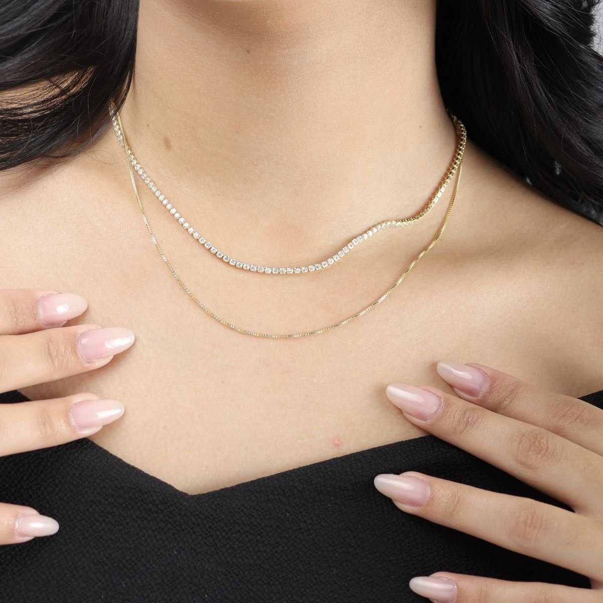 Colar Folheado a Ouro 18k Duplo Riviera e Veneziana Dourado 4