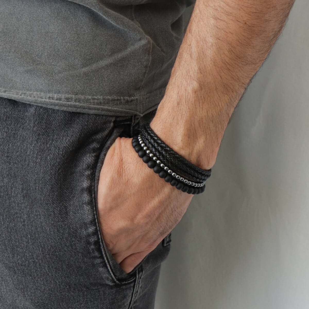 Pulseira Cordão Preto com Onix Fosco Preto 2