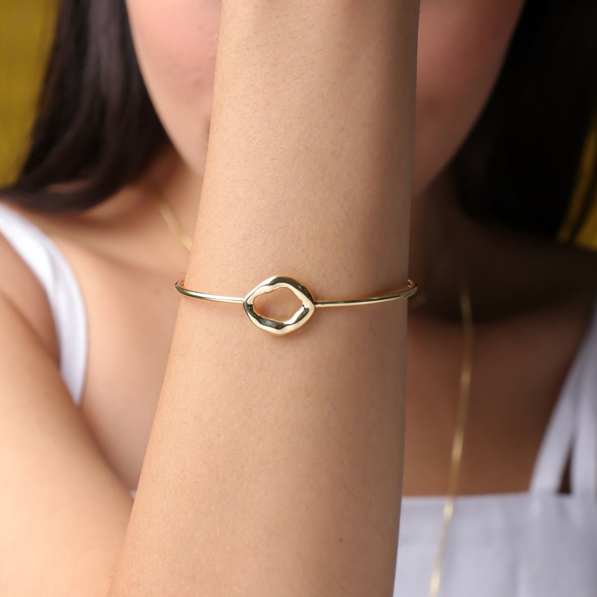 Bracelete Folheado a Ouro 18k Orgânico Oval Vazado Dourado 3