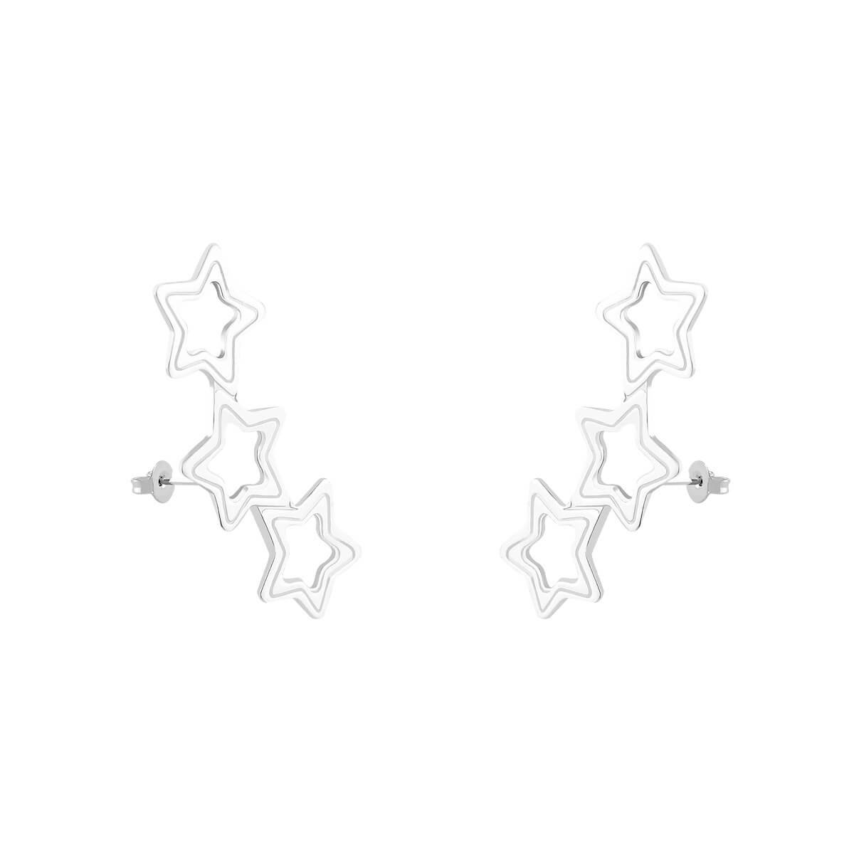 Brinco Prata 925 Ear Cuff Estrelas Vazadas Prata 3