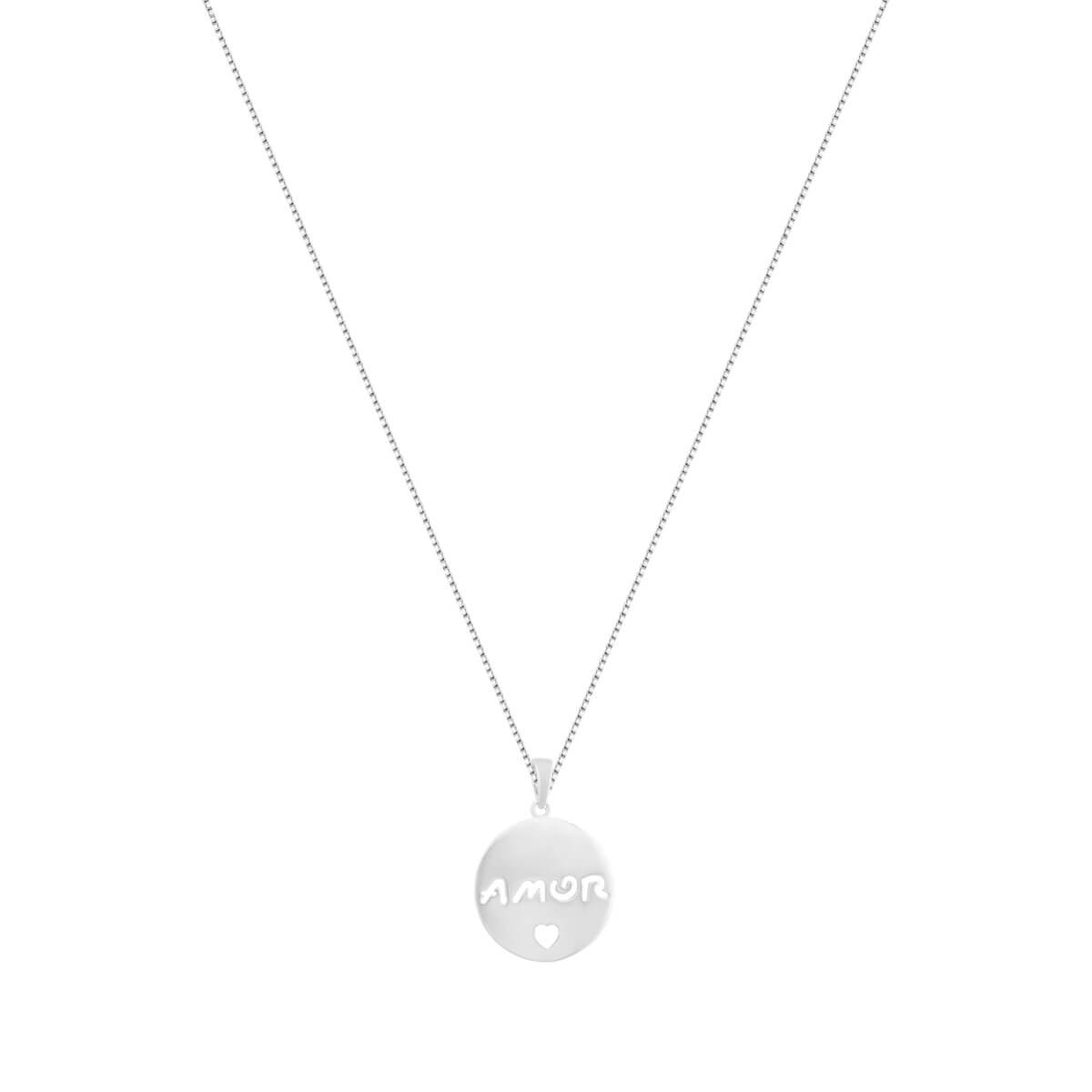 Kit Colar Medalha Amor Folheado a Ródio + Embalagem de Presente Prata 2