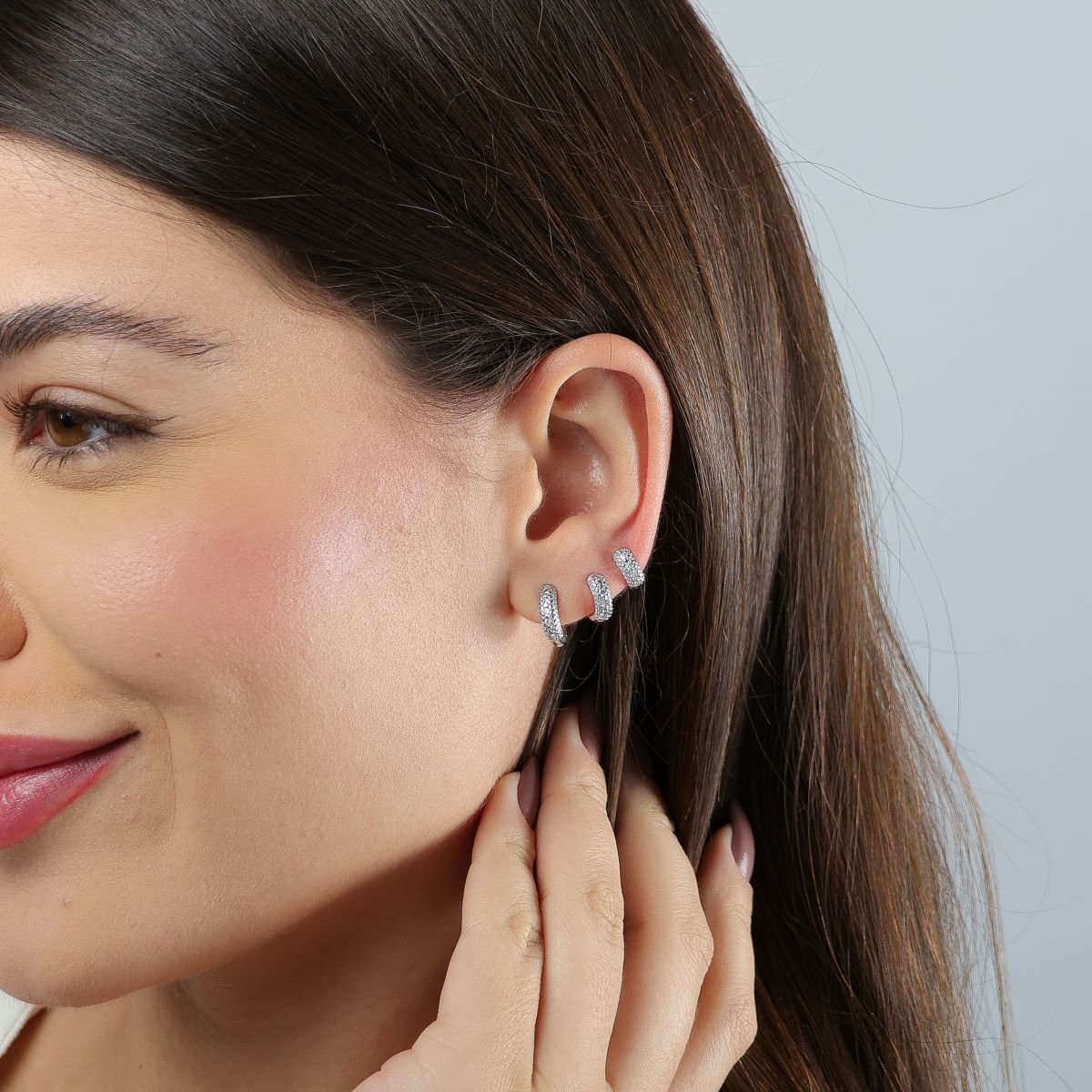 Kit Argolinhas Folheadas a Ródio Cravejada Zircônia 3mm Prata 2