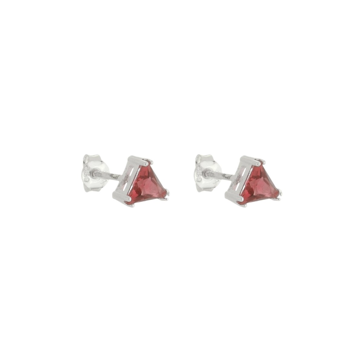 Brinco Prata 925 Zircônia Triângulo Vermelho Prata 1