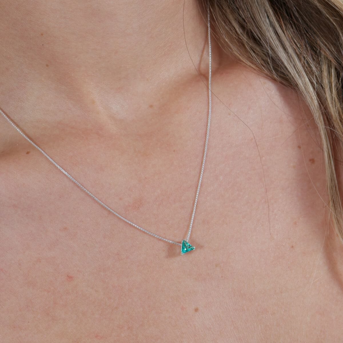 Colar Prata 925 Zircônia Triângulo Verde Prata 2