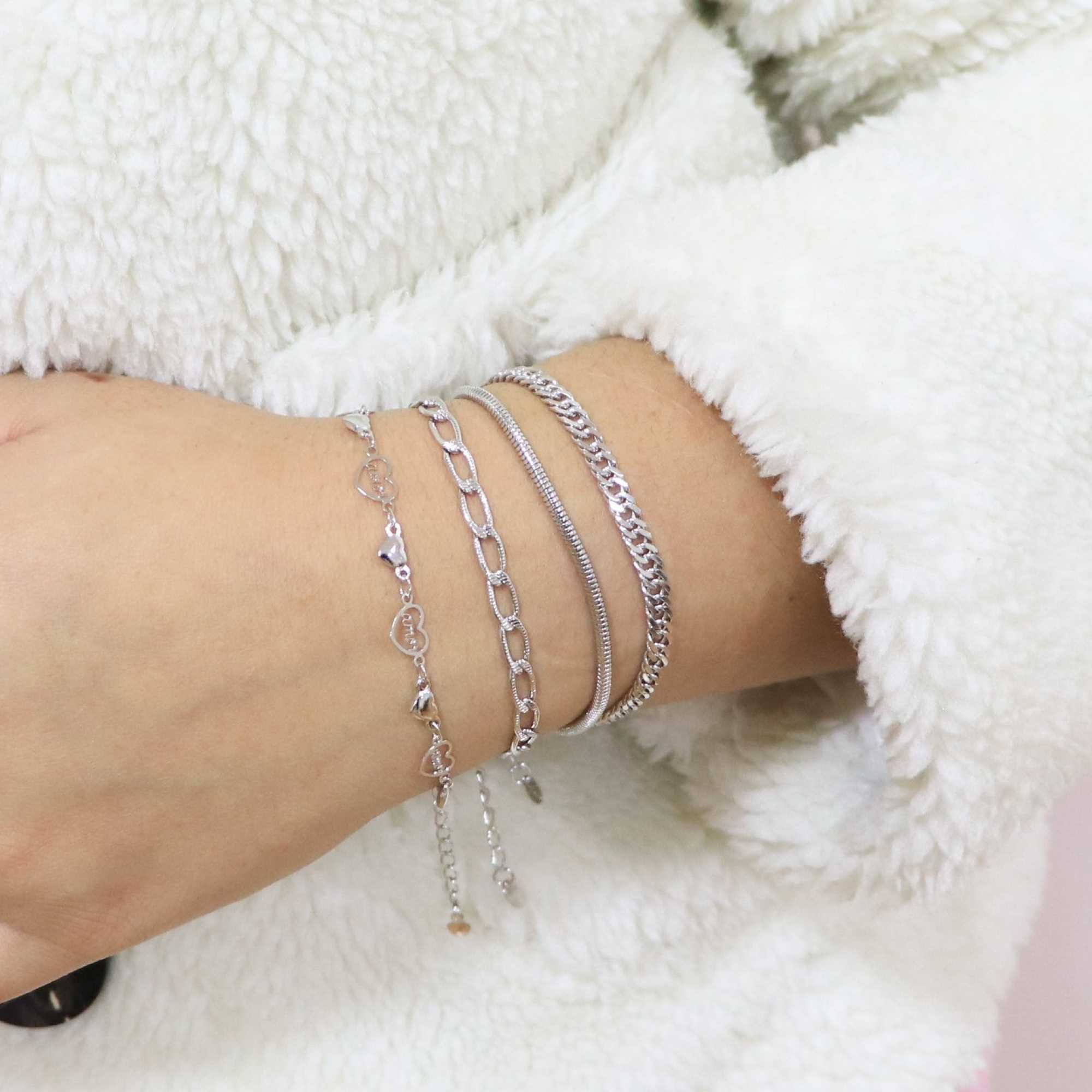 Pulseira Folheada a Ródio Corrente Rabo de Rato Prata 4