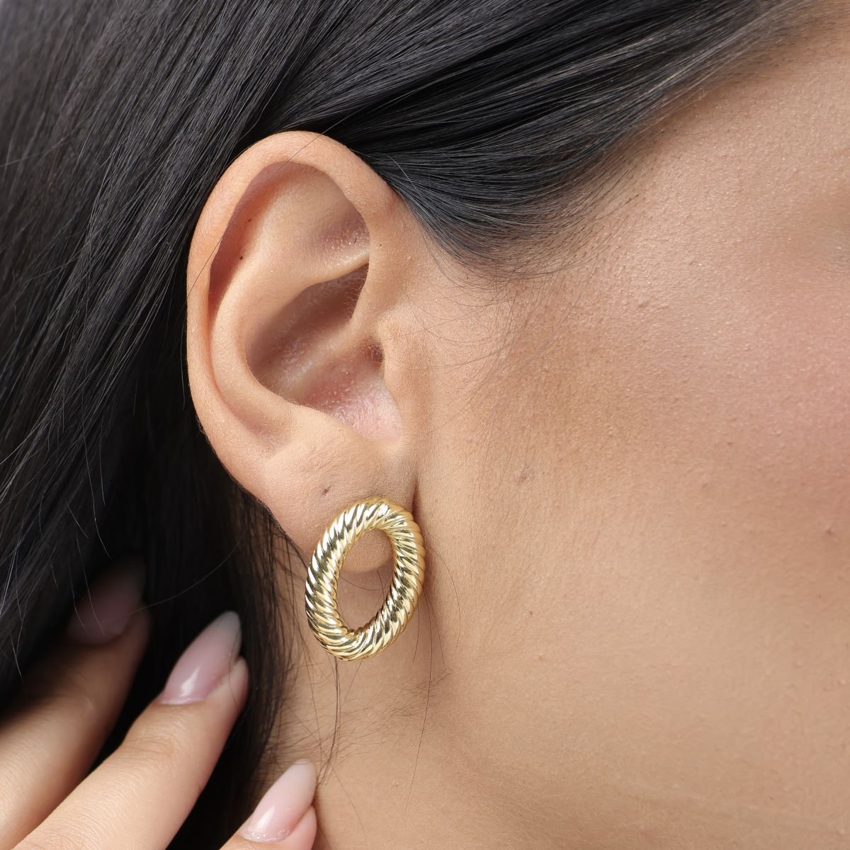 Brinco Folheado a Ouro 18k Oval Design Corda Dourado 3