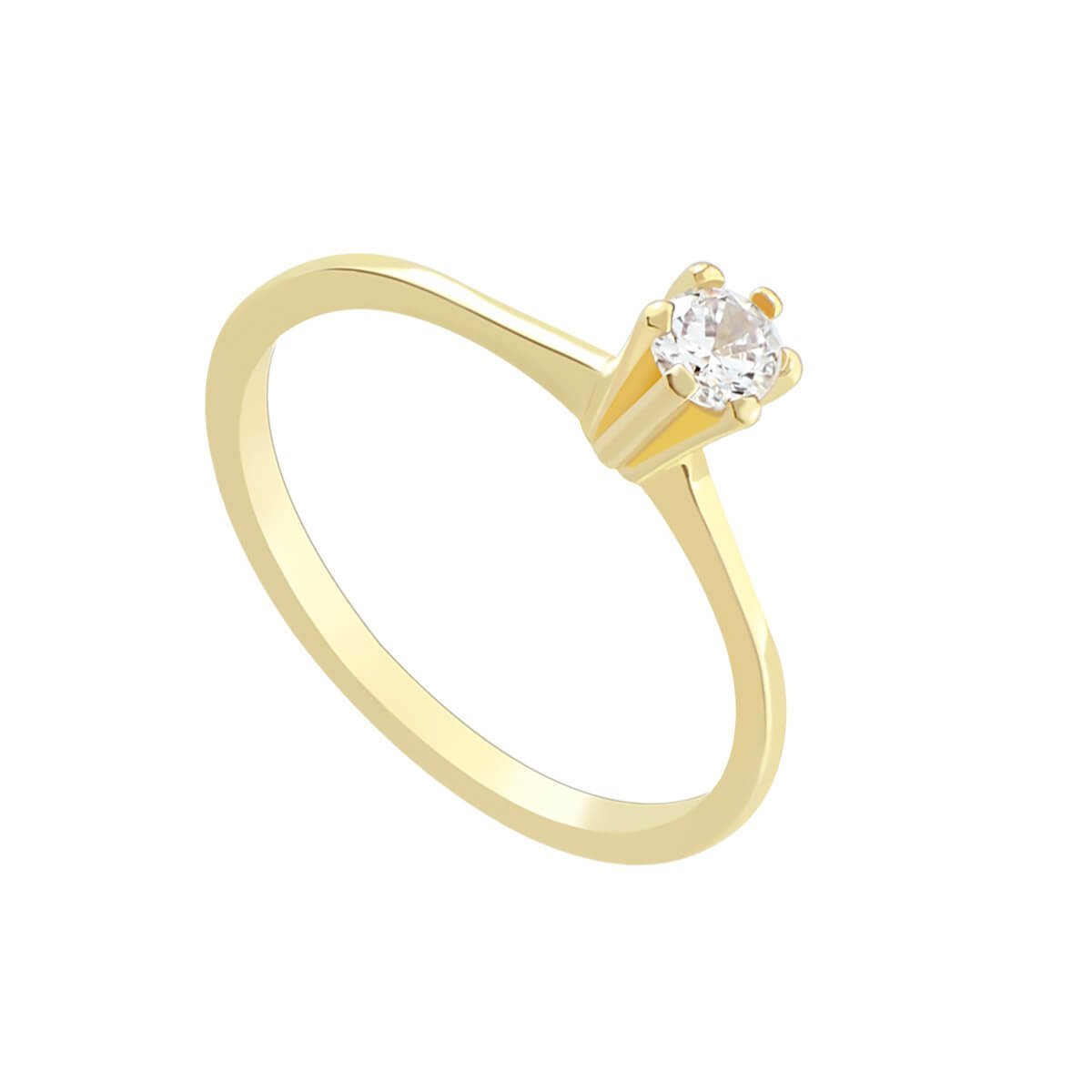 Anel Folheado a Ouro 18k Solitário Base Comprida Zircônia M Dourado 1
