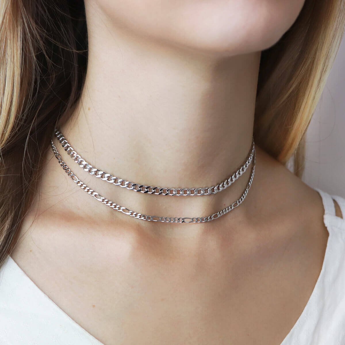 Choker Folheada a Ródio Corrente Elo Groumet 4,5mm Prata 2