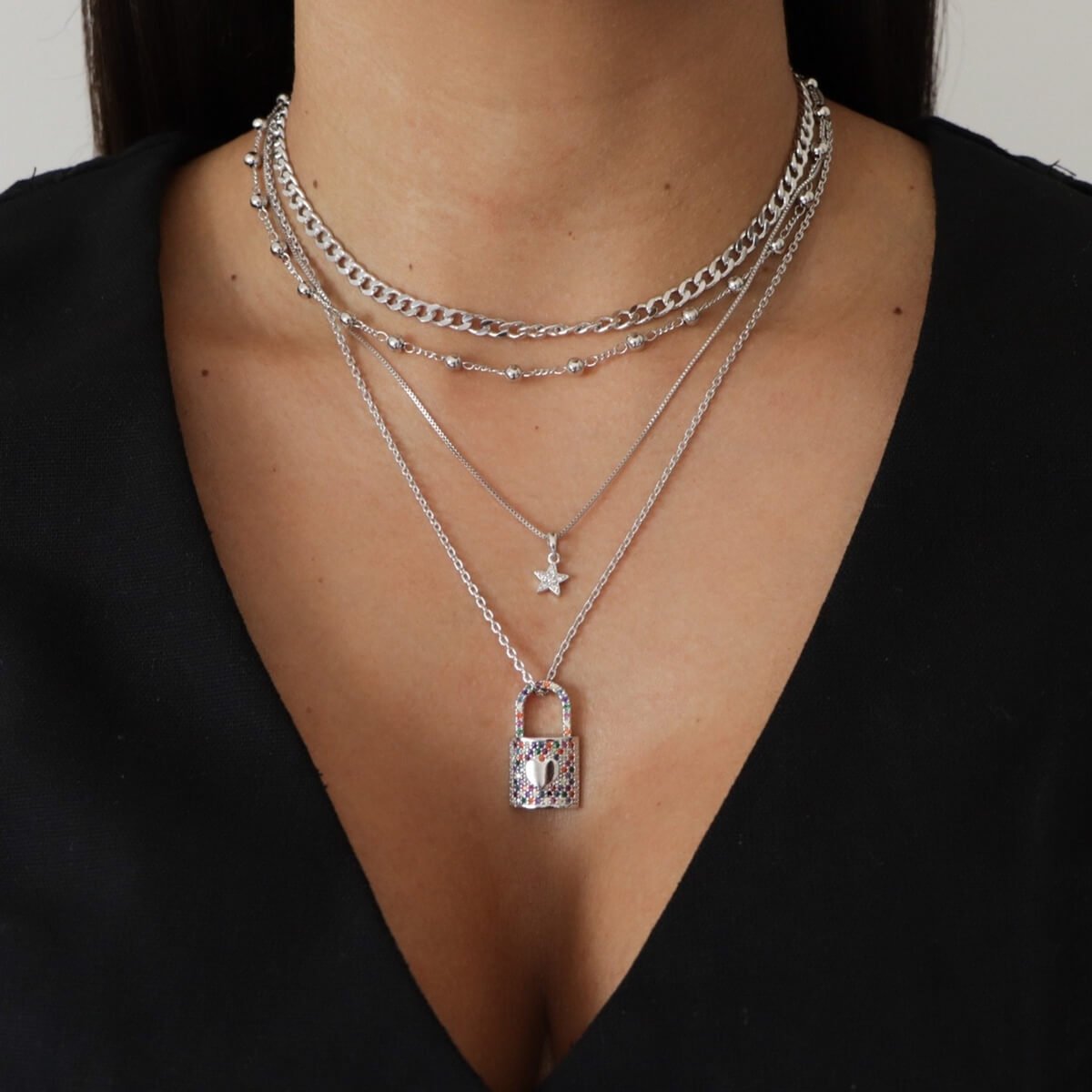 Choker Folheada a Ródio Corrente Elo Groumet 4,5mm Prata 3